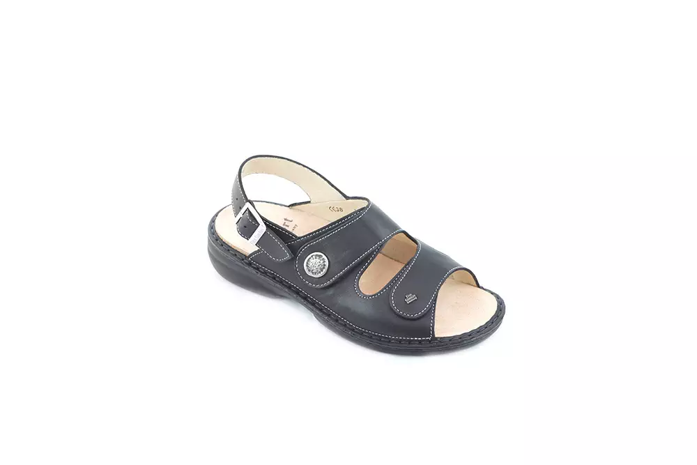 Sandale, Farbe schwarz Leder, breite Füße, Finn Comfort, weiches Fußbett, für lose Einlagen, Wechselfußbett, für Hallux geeignet