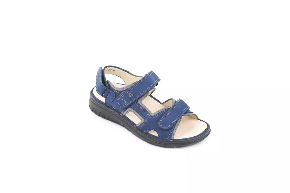 Sandale, Farbe blau, Leder, breite Füße, Finn Comfort, weiches Fußbett, für lose Einlagen, Wechselfußbett